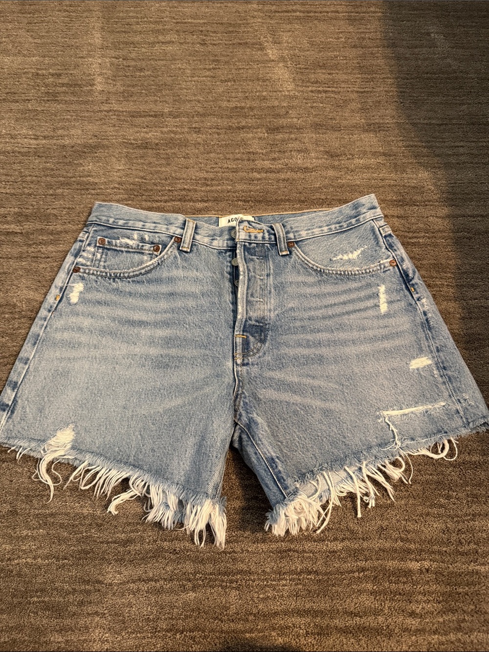 Agolde Light Wash Distressed Denim Cutoff Shorts
